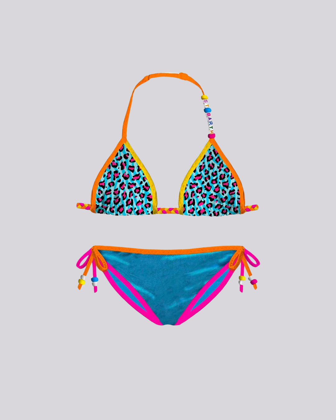 Bikini da bambina a triangolo con stampa leopardata