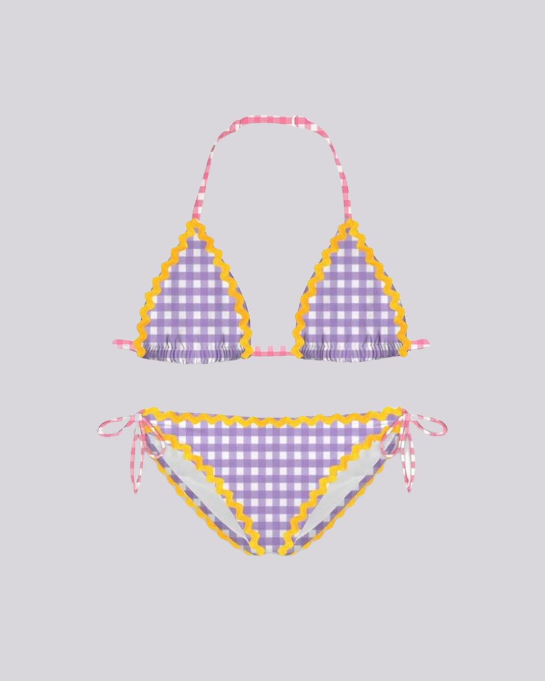 Bikini da bambina a triangolo con stampa a quadri