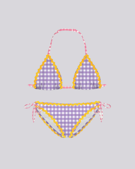 Bikini da bambina a triangolo con stampa a quadri