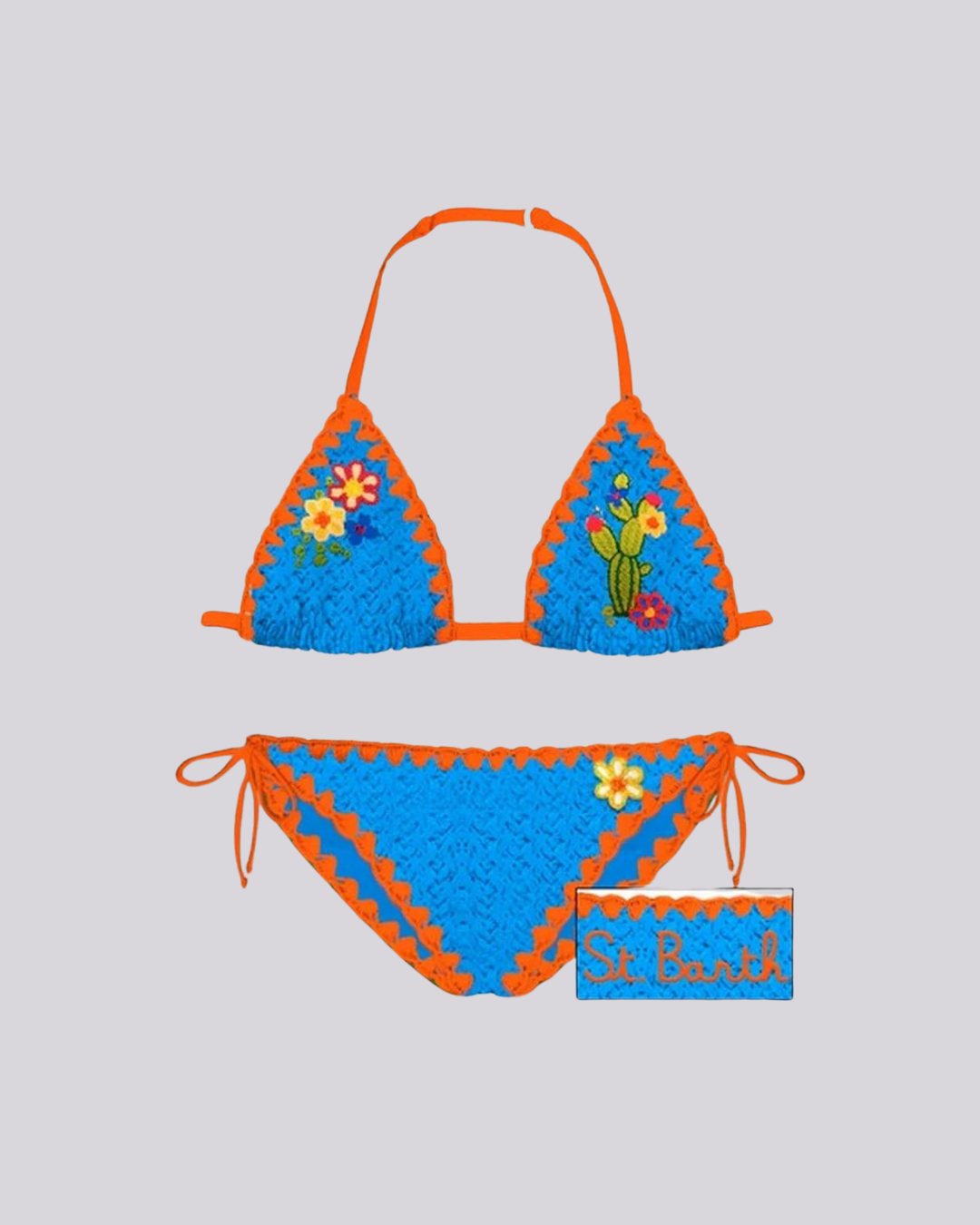 Bikini da bambina a triangolo con lavorazione uncinetto