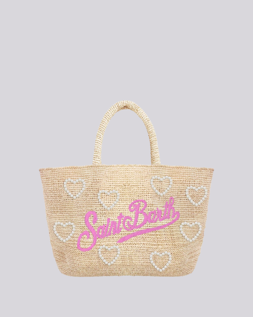 Borsa midi Beach in rafia decorata con pochette in cotone