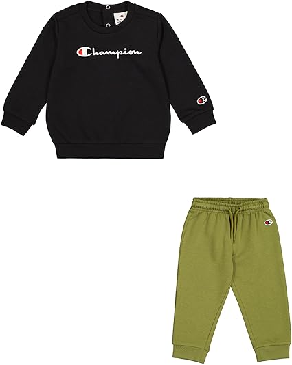 Tuta felpata girocollo baby champion nera e verde