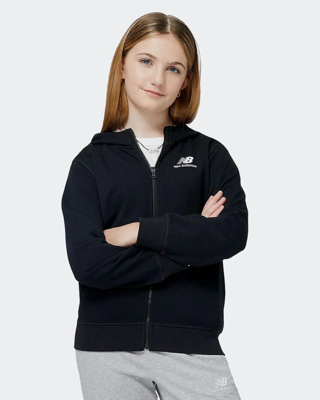 New Balance felpa garzata cappuccio zip - bambina nero