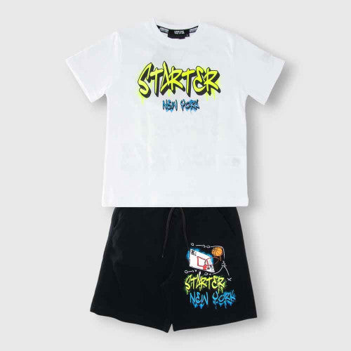 COMPLETO BIMBO T-SHIRT + BERMUDA STARTER bianco nero