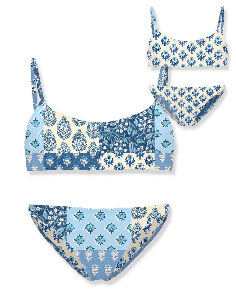 Bikini da bambina double con stampa PATCH FLOWERS