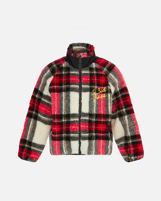 Mc2 Saint Barth Giubbotto in sherpa tartan da bambino con ricamo St. Barth Bob Club