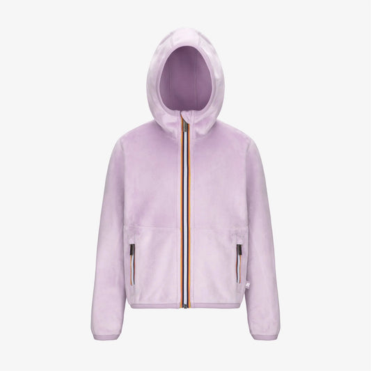 K-WAY FELPA zip cappuccio P. LILY VELOUR POLAR REVERSIBLEVIOLET LT LILAC