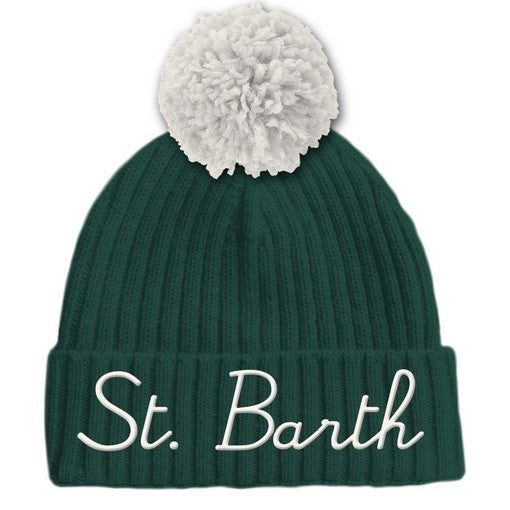 cappello Saint Barth con pompon verde scuro